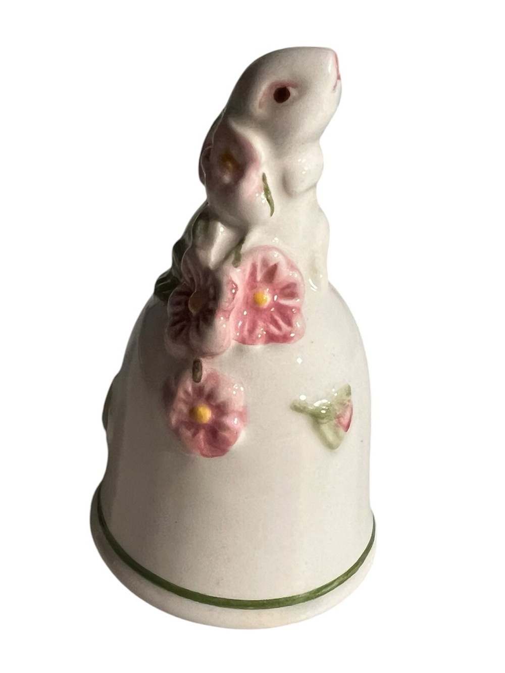 Vintage 1984 Avon Bunny Bell White Pink Floral Hand Paint Ceramic Easter Spring